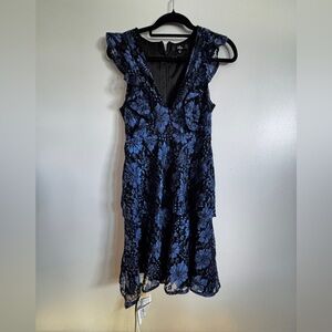 Lulus Molinetto Navy Blue Lace Ruffled Tiered Sleeveless Maxi Dress size s